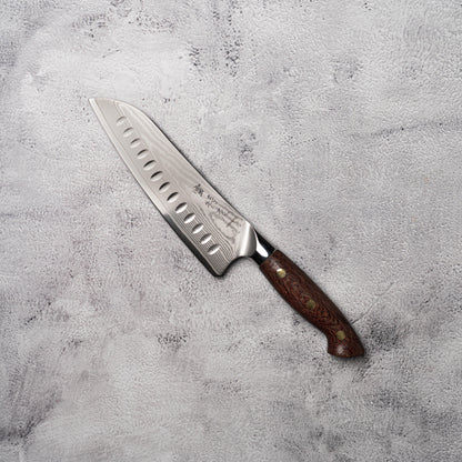 Noseto Toka Santoku 180mm 67 layers VG-10 Damascus Steel with Micarta + Copper Rivets Handle