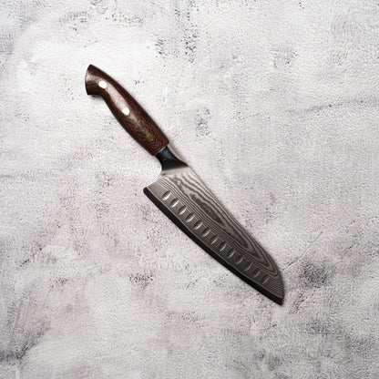 Noseto Toka Santoku 180mm 67 layers VG-10 Damascus Steel with Micarta + Copper Rivets Handle