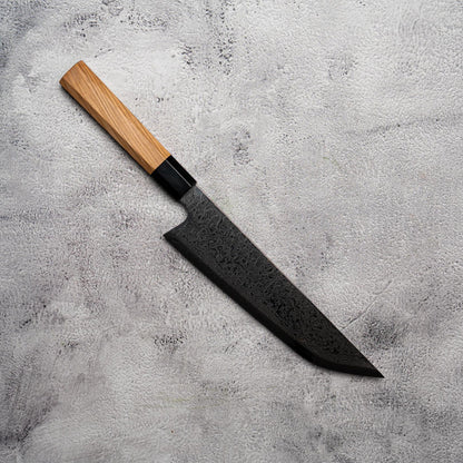 Couteau de chasse Noseto Nato Gyutu Sakimaru 210 mm 67 couches Damas avec bois d'olivier et corne de buffle