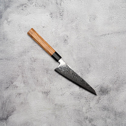 Couteau à lame fixe Nato Honesuki 150 mm, 67 couches, Damas, bois d'olivier et corne de buffle