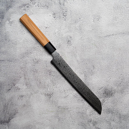 Couteau à pain Noseto Nato 210 mm 67 couches Damas avec bois d'olivier et corne de buffle