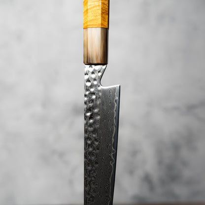 "PRE-ORDER" Noseto Tana 270mm Sakimaru VG-10 Damascus Slicing Knife with Stabilized Burl &amp; White Buffalo Horn