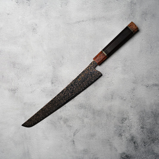 Noseto DMS Sujihiki 240mm 37Layer Tricolour Copper with Burl Knurl & Ebony Handle