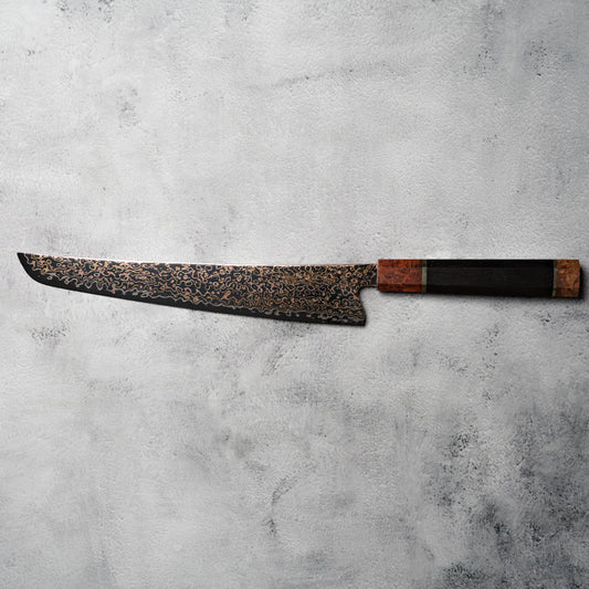 Noseto DMS Sujihiki 240mm 37Layer Tricolour Copper with Burl Knurl & Ebony Handle