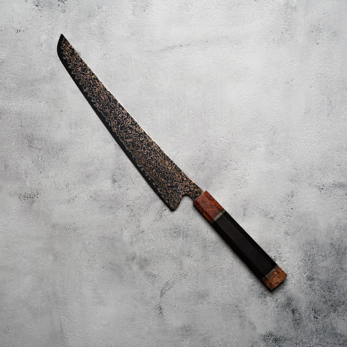 Noseto DMS Sujihiki 240mm 37Layer Tricolour Copper with Burl Knurl & Ebony Handle