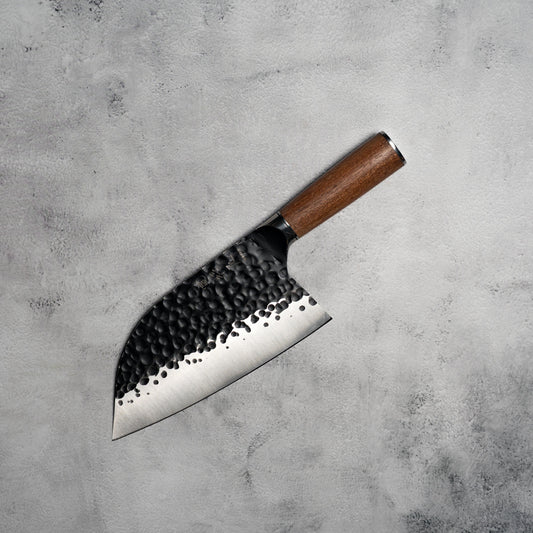 Kazan Serbian Chef Knife 175mm 3-Layer Carbon Stee Rosewood Handle
