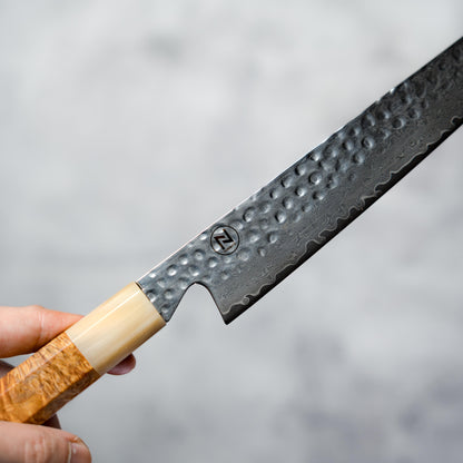Noseto Tana 270mm Sakimaru VG-10 Damascus Slicing Knife with Stabilized Burl & White Buffalo Horn