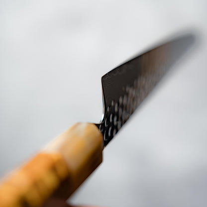 Noseto Tana 270mm Sakimaru VG-10 Damascus Slicing Knife with Stabilized Burl & White Buffalo Horn