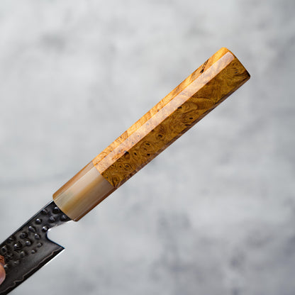 Noseto Tana 240mm Sakimaru VG-10 Damascus Slicing Knife with Stabilized Burl & White Buffalo Horn