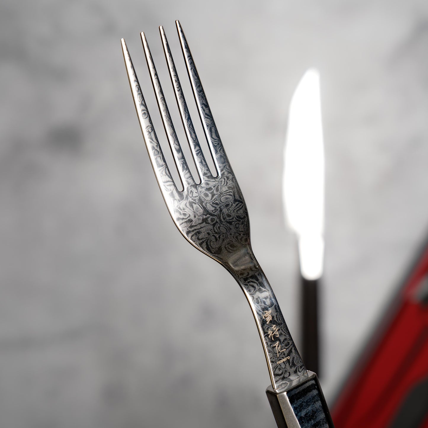 Noseto Damascus Steel Ebony Wood Handle Steak Knife and Fork Set New Cutlery