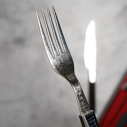 Noseto Damascus Steel Ebony Wood Handle Steak Knife and Fork Set New Cutlery
