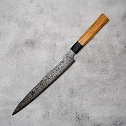 Noseto Nato Sujihiki 240mm AUS10 67 Layers Damascus with Olive wood Buffalo Horn