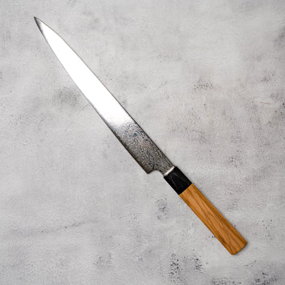 Noseto Nato Sujihiki 240mm AUS10 67 Layers Damascus with Olive wood Buffalo Horn