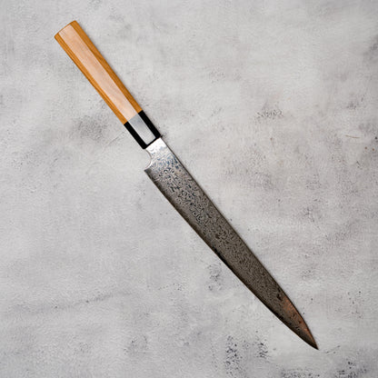 Noseto Nato Sujihiki 240mm AUS10 67 Layers Damascus with Olive wood Buffalo Horn