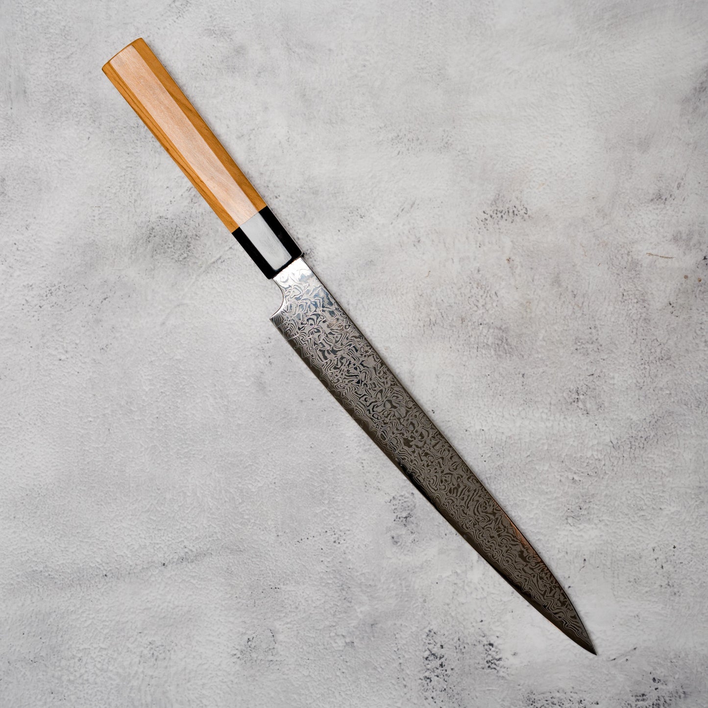 Noseto Nato Sujihiki 240mm AUS10 67 Layers Damascus with Olive wood Buffalo Horn