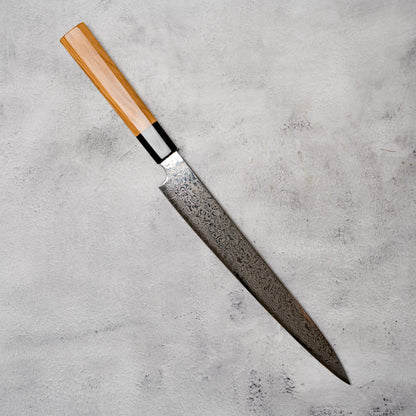 Noseto Nato Sujihiki 240mm AUS10 67 Layers Damascus with Olive wood Buffalo Horn