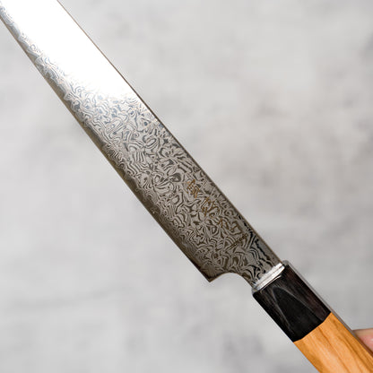 Noseto Nato Sujihiki 240mm AUS10 67 Layers Damascus with Olive wood Buffalo Horn
