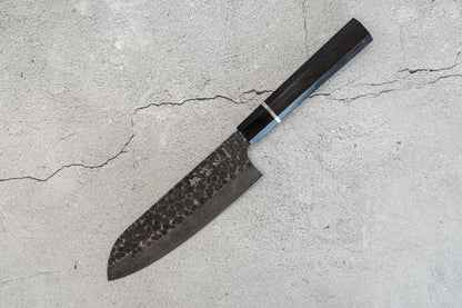 Couteau Santoku Noseto en acier inoxydable à haute teneur en carbone, manche octogonal en ébène, 170 mm