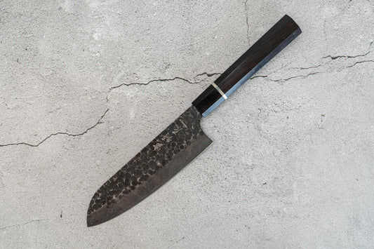 Couteau Santoku Noseto en acier inoxydable à haute teneur en carbone, manche octogonal en ébène, 170 mm