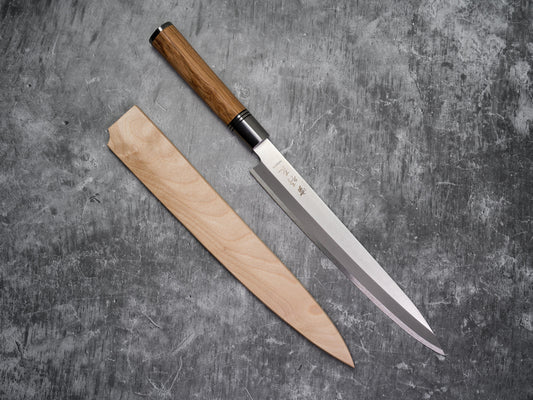 Couteau à sashimi Noseto Yanagiba 240 mm en acier forgé avec bois d'olivier naturel