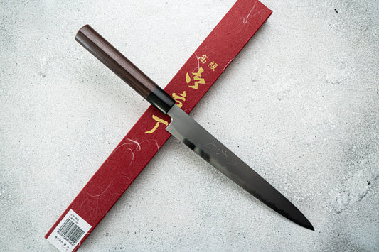 Couteau japonais Jikko White Steel n° 2 Sujihiki, manche Shitan, 240 mm