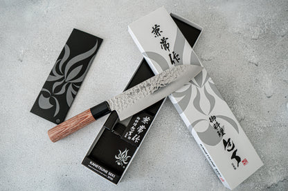 Kanetsune DSR-1K6 Hammered Santoku Japanese Knife 165mm Red Pakka wood Handle