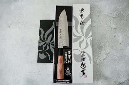 Kanetsune DSR-1K6 Hammered Santoku Japanese Knife 165mm Red Pakka wood Handle