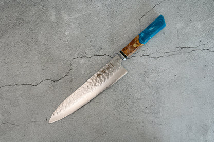 Noseto Blue Hammered VG-10 67 layers 210mm Damascus Resin Handle Wood