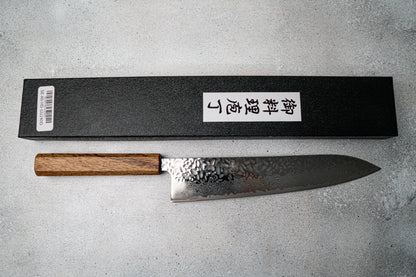 Seisuke Tsukikage AUS10 Migaki Finished Hammered Damascus Gyuto Japanese Knife 210mm Oak Handle