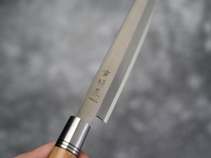 Couteau à sashimi Noseto Yanagiba 240 mm en acier forgé avec bois d'olivier naturel