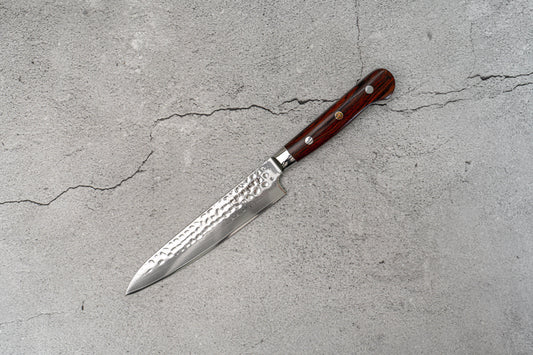 Couteau Noseto Yohan en damas martelé 150 mm, manche occidental en palissandre
