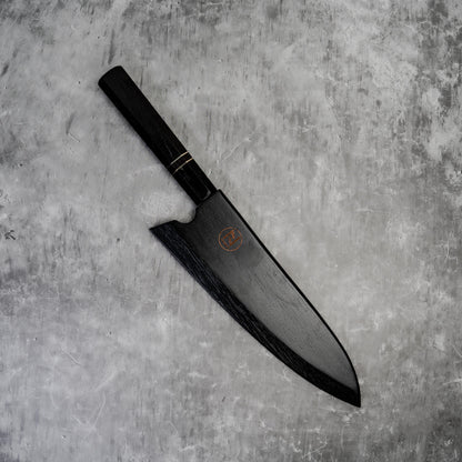 Couteau à lame fixe Noseto 110 couches en acier Damas Super Steel Gyuto, manche octogonal en bois d'ébène et pierre noire