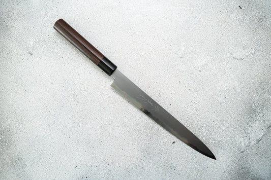Couteau japonais Jikko White Steel n° 2 Sujihiki, manche Shitan, 240 mm