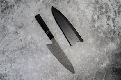 Couteau à lame fixe Noseto 110 couches en acier Damas Super Steel Gyuto, manche octogonal en bois d'ébène et pierre noire