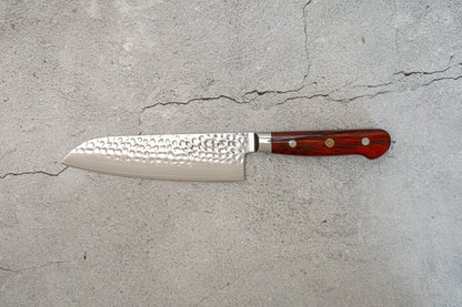 Couteau Santoku Damas martelé Noseto Yohan 180 mm, manche occidental en palissandre