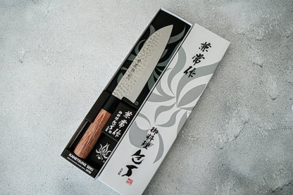 Kanetsune DSR-1K6 Hammered Santoku Japanese Knife 165mm Red Pakka wood Handle