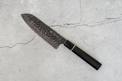 Couteau Santoku Noseto en acier inoxydable à haute teneur en carbone, manche octogonal en ébène, 170 mm