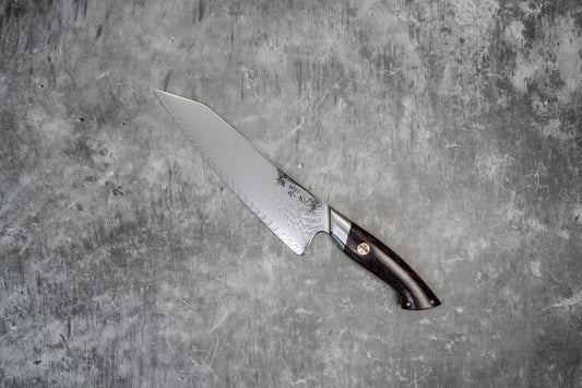 Couteau de chef Noseto Roku Gyuto, noyau en acier poudré 73 couches, manche en G10 noir et rouge