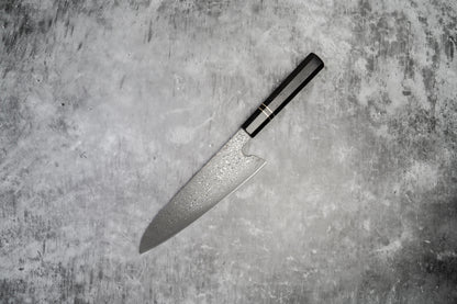 Couteau à lame fixe Noseto 110 couches en acier Damas Super Steel Gyuto, manche octogonal en bois d'ébène et pierre noire