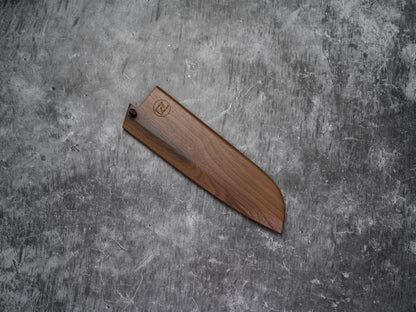 Couteau Santoku Noseto Neno 180 mm, 3 couches d'acier au carbone, bois rouge et corne de buffle