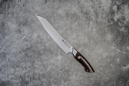 Couteau à pain Noseto Roku, noyau en acier poudré 73 couches, manche en G10 noir et rouge