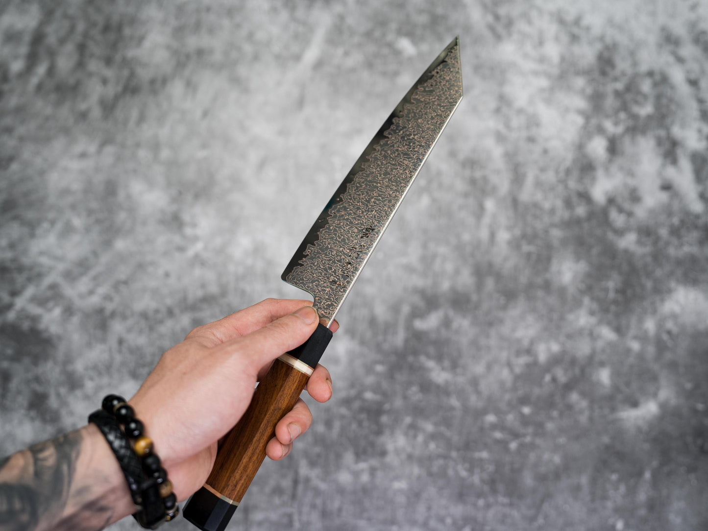 Noseto Kiiro 37 Layer Copper Damascus Steel Kiritsuke Gyuto 210mm with Ironwood Handle