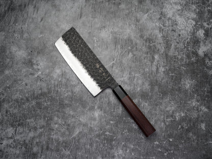 Nakiri Noseto Neno 180 mm de haut, 3 couches d'acier au carbone avec bois rouge et corne de buffle