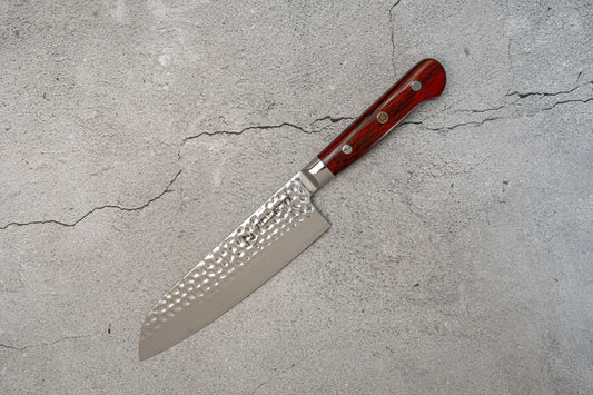 Couteau Santoku Damas martelé Noseto Yohan 180 mm, manche occidental en palissandre