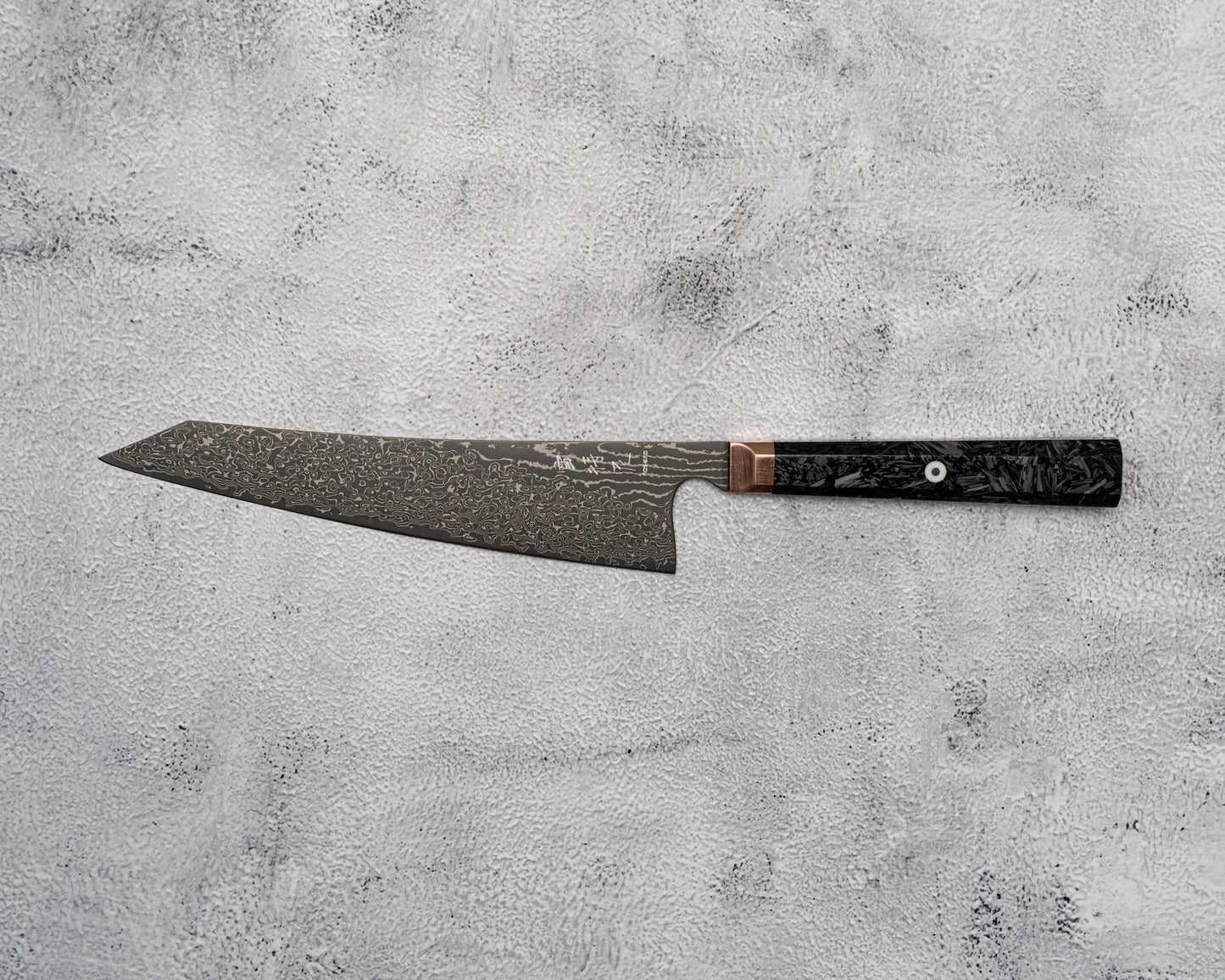 Couteau Noseto Masu 210 mm Kiritsuke 67 couches Aus-10 Damas avec renfort en cuivre et fibre de carbone