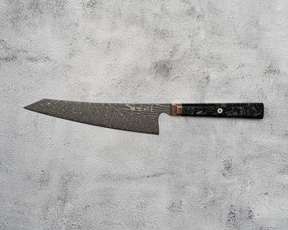 Couteau Noseto Masu 210 mm Kiritsuke 67 couches Aus-10 Damas avec renfort en cuivre et fibre de carbone