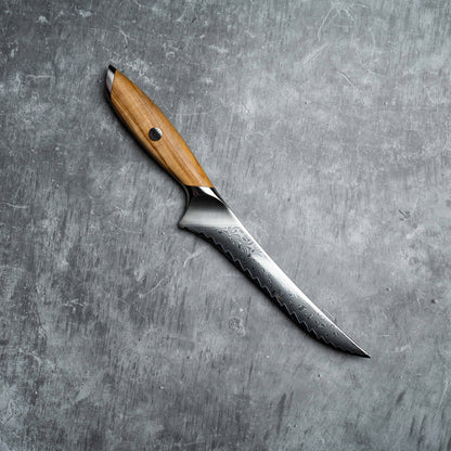 Couteau à désosser/fileter Noseto Batsu 180 mm 73 couches d'acier damas avec manche en bois d'olivier