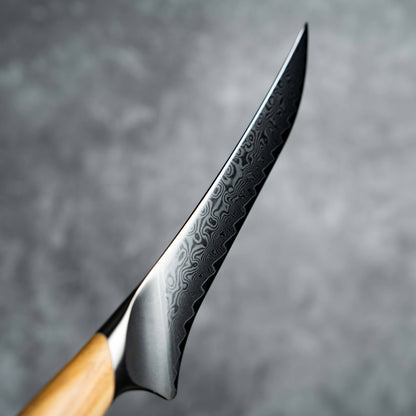 Couteau à désosser/fileter Noseto Batsu 180 mm 73 couches d'acier damas avec manche en bois d'olivier