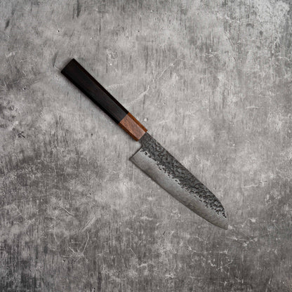 Noseto Kuki Santoku 160mm 67 couches Damas Tsuchime Finition Bois Pakka Noir