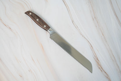 Couteau à pain allemand NOSETO 210 mm en acier inoxydable de haute qualité, manche en bois de santal rouge